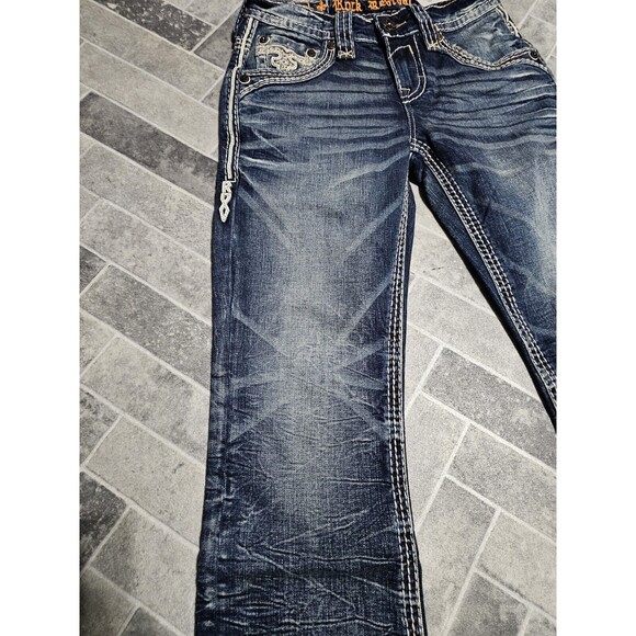 New Rock Revival Sami Slim Boot Stretch Blue Denim Jeans Men’s 27x31 Pocket Logo - Picture 4 of 16